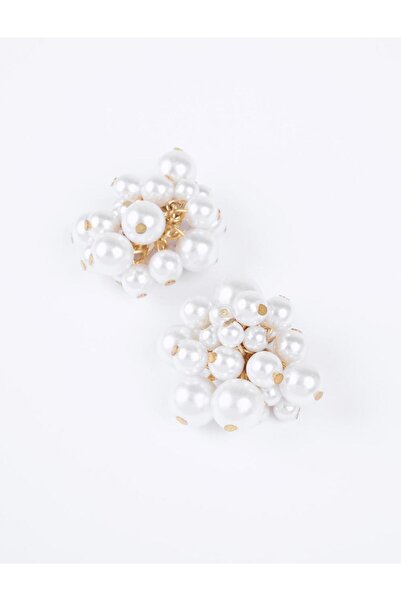 Jimmy Key Gümüş Rengi Çoklu İnci Detaylı Zarif Küpe