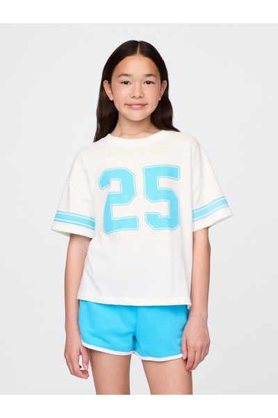 GAP Kız Çocuk Beyaz Varsity Jersey T-Shirt