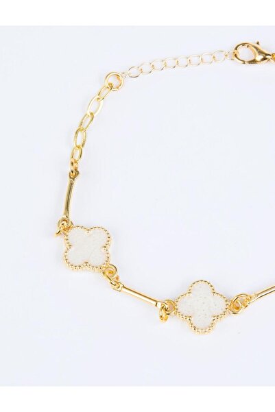 Jimmy Key Beyaz Parlak Yonca Figürlü Bileklik