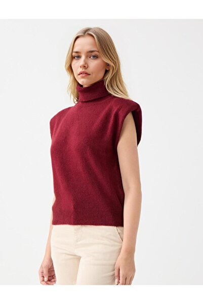 Jimmy Key Bordo Balıkçı Yaka Kolsuz Triko Süveter