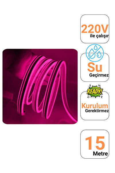 Ema Dükkan 15 Metre Pembe 220 Volt Neon Led Tak Çalıştır Esnek Şerit Neon Led Aydınlatma 8x16 Mm Hortum Led