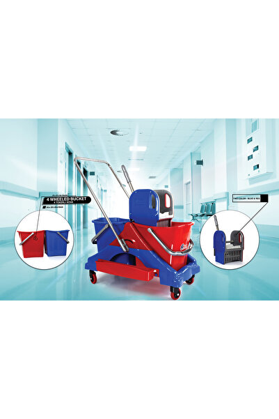 A Form Çift Kovalı Temizlik ve Paspas Arabası Plastik