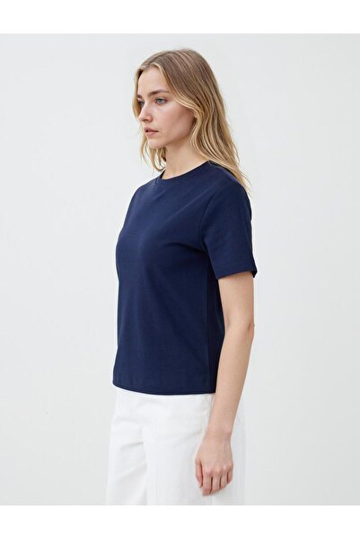 Jimmy Key Lacivert %100 Pamuk Bisiklet Yaka Kısa Kollu Örme Tişört