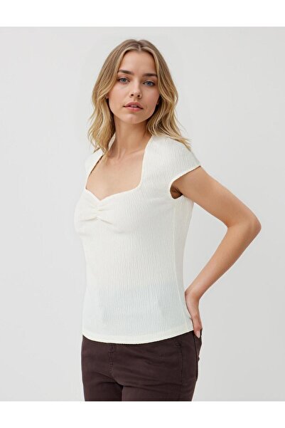 Jimmy Key Λευκή Πλεκτή Μπλούζα με Τετράγωνο Γιακά Αμάνικη