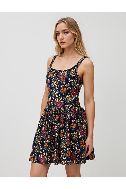 Jimmy Key Lacivert Dar Kesim Kare Yaka Örme Elbise