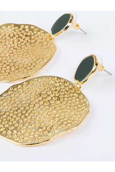 Jimmy Key Altın Rengi Doku Detaylı Sallantılı Küpe