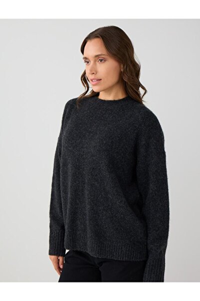 Jimmy Key Antrasit Uzun Kollu Bisiklet Yaka Yün Karışımlı Triko Kazak