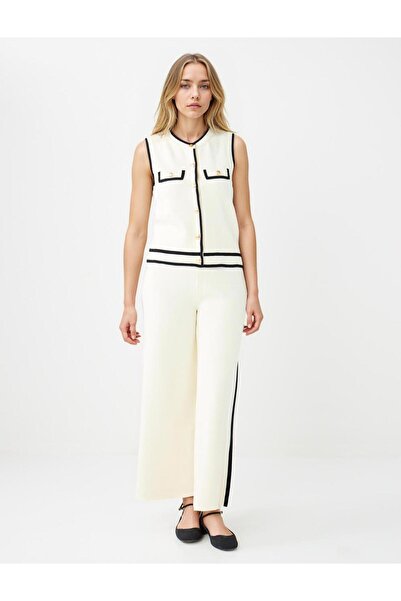 Jimmy Key Pantaloni de tricot cu talie înaltă, alb deschis, cu picioare largi
