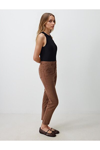 Jimmy Key Bitter Brown High Waist Regular Leg Woven Trousers with Pockets