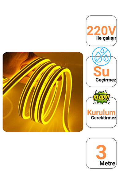 Ema Dükkan 3 Metre Amber 220 Volt Neon Led Tak Çalıştır Esnek Şerit Neon Led Aydınlatma 8x16 Mm Hortum Led