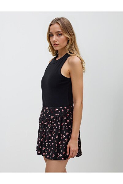 Jimmy Key Fusta mini tricotată cu talie normală neagră cu modele florale