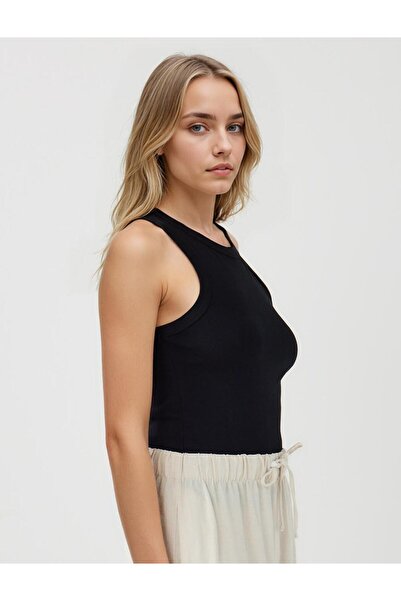 Jimmy Key Siyah Yuvarlak Yaka Dar Kesim Kolsuz Örme Atlet