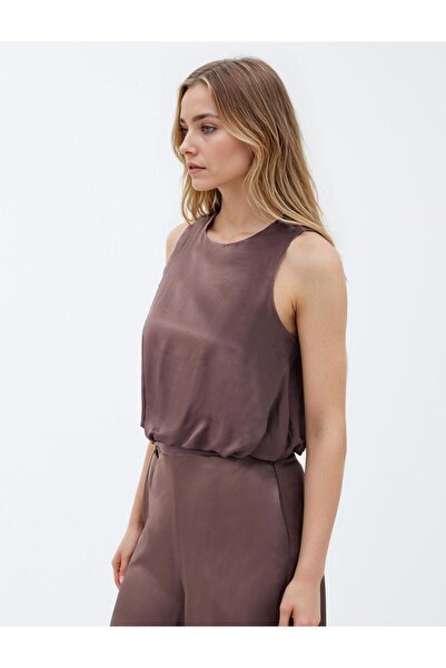 Jimmy Key Bitter Brown Halterneck Sleeveless Woven Blouse