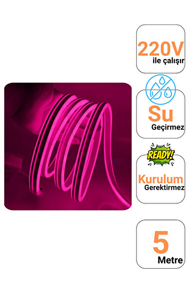 Ema Dükkan 5 Metre Pembe 220 Volt Neon Led Tak Çalıştır Esnek Şerit Neon Led Aydınlatma 8x16 Mm Hortum Led