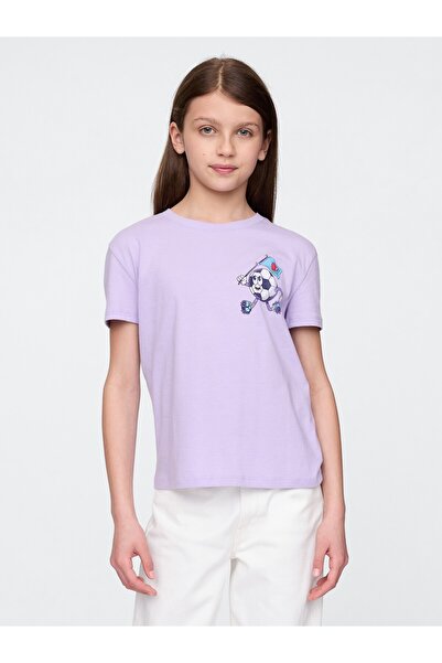 GAP Kız Çocuk Lila Grafik Baskılı T-Shirt
