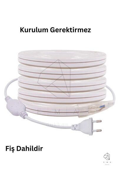 RMSGRUP 5 Metre Beyaz 220 Volt Neon Led Tak Çalıştır Esnek Şerit Neon Led Aydınlatma 8x16 Mm Hortum Led