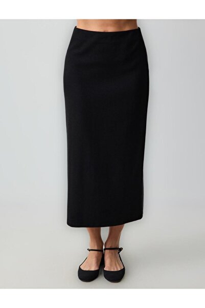 Jimmy Key Black Straight Cut Regular Waist Knitted Midi Skirt