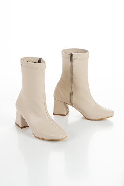 muhhu moda Kadın, Küt Burun, Topuklu Bot ,Yandan Fermuarl,