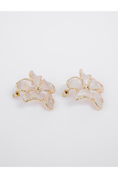 Jimmy Key Beyaz Çiçek Figürlü Minimal Küpe