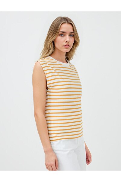 Jimmy Key Λευκό 100% βαμβακερό πλεκτό μπλουζάκι με ριγέ λαιμόκοψη