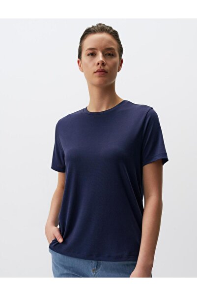 Jimmy Key Lacivert Düz Kesim Bisiklet Yaka Kısa Kollu Basic Tişört