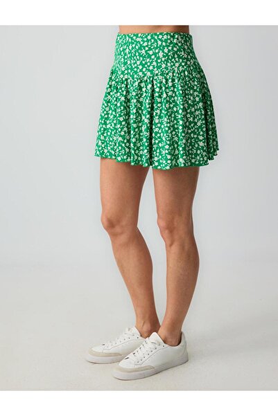Jimmy Key Yeşil Rahat Kesim Normal Bel Çiçek Desenli Örme Mini Etek