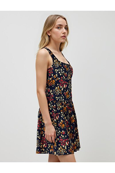 Jimmy Key Lacivert Dar Kesim Kare Yaka Örme Elbise