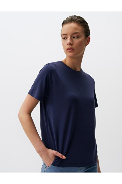 Jimmy Key Lacivert Düz Kesim Bisiklet Yaka Kısa Kollu Basic Tişört