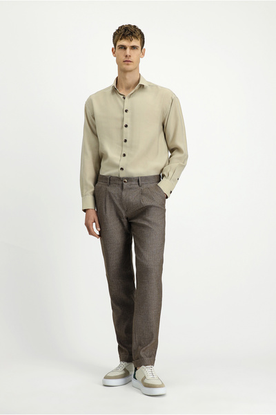 Kiğılı Slim Fit Slim Fit Patterned Linen Blended Pleated Classic Fabric Trousers