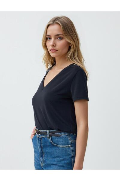 Jimmy Key Black V-Neck Short Sleeve Knitted Modal T-Shirt