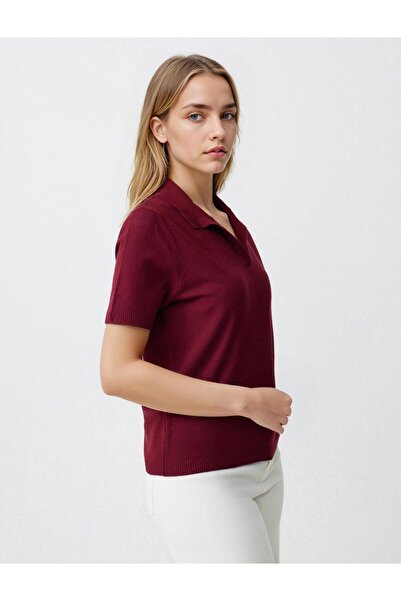 Jimmy Key Burgundy straight cut polo neck short sleeve knitwear t-shirt