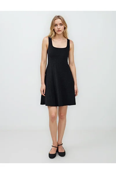 Jimmy Key Black Slim Fit Square Neck Strap Mini Dress