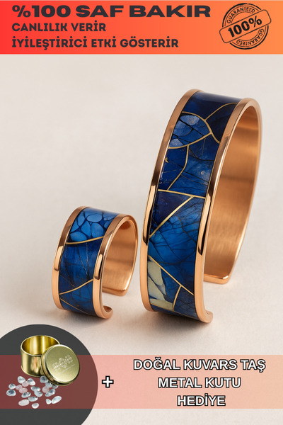 OSMANLI GÜMÜŞ Women's Copper Bracelet - Ocean Model Special Edition Metal Box and Quartz Stone