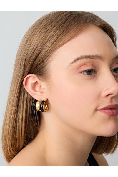 Jimmy Key Siyah Üçlü Sarmal Desenli Küpe