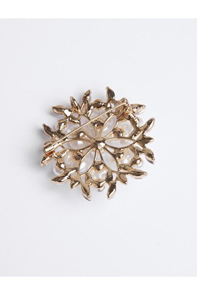 Jimmy Key Beyaz Çiçek Detaylı İncili Broş