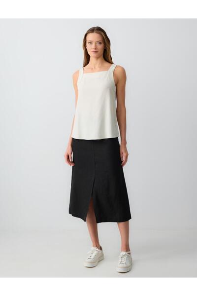 Jimmy Key Μπλούζα από λινό με πέτρινο τετράγωνο γιακά χωρίς μανίκια