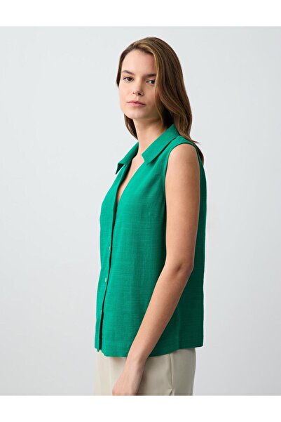 Jimmy Key Πράσινο αμάνικο πουκάμισο με λαιμόκοψη V