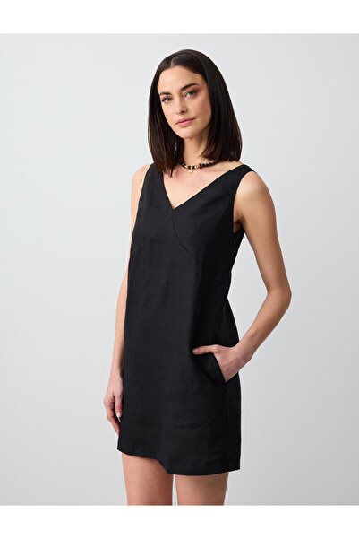 Jimmy Key Rochie mini neagră 100% in, cu decolteu în V, fără mâneci