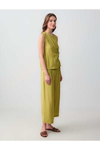 Jimmy Key Зелені зручні штани з високою талією, широкими штанинами та коротким кроєм