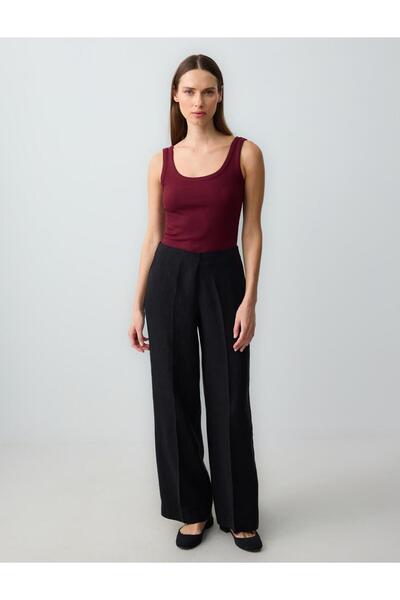 Jimmy Key Black 100% Linen Regular Waist Long Trousers