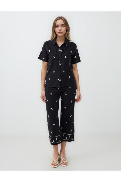 Jimmy Key Black 100% Cotton Short Sleeve Patterned Woven Shirt