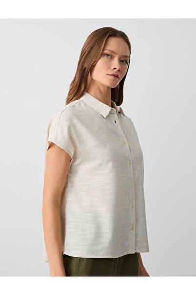 Jimmy Key Πέτρινο κοντομάνικο πουκάμισο με ίσιο κόψιμο από λινό μείγμα