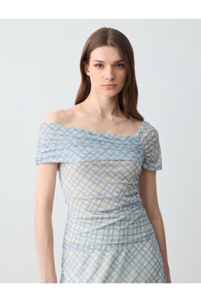 Jimmy Key Bluză tricotată din plasă, fără mâneci, cu decolteu asimetric, bej