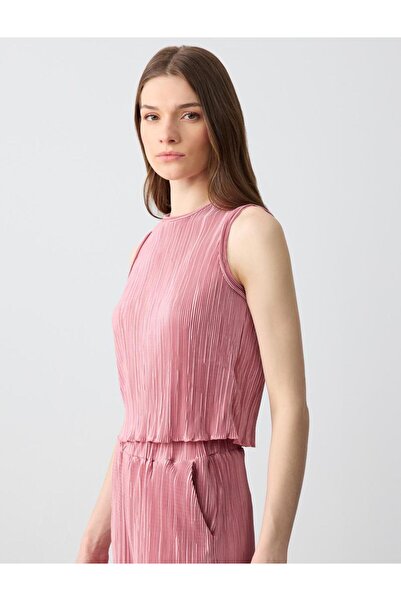 Jimmy Key Gül Kurusu Dar Kesim Yuvarlak Yaka Piliseli Örme Bluz