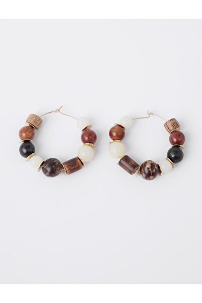 Jimmy Key Karışık Ahşap Görünümlü Boncuk Detaylı Halka Küpe