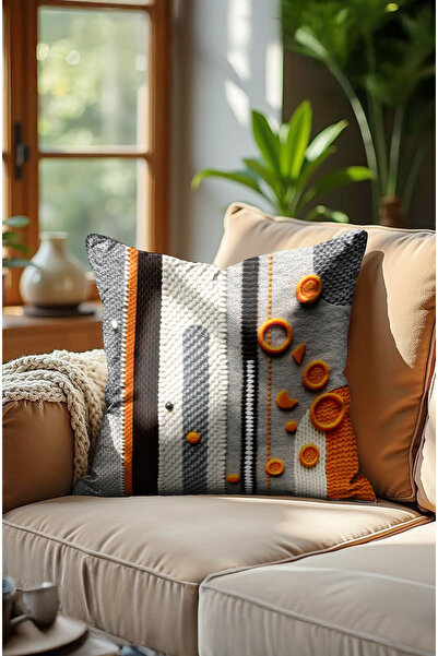 CANİLA Oranžová, vyšívaný vzor, digitálna potlač, obojstranná obliečka na vankúš. SADA 2 poťahov na vankúše