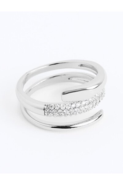 Jimmy Key Gümüş Rengi Parlak Taşlı Ayarlanabilir Yüzük