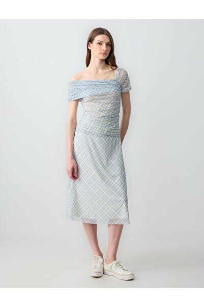 Jimmy Key Bluză tricotată din plasă, fără mâneci, cu decolteu asimetric, bej