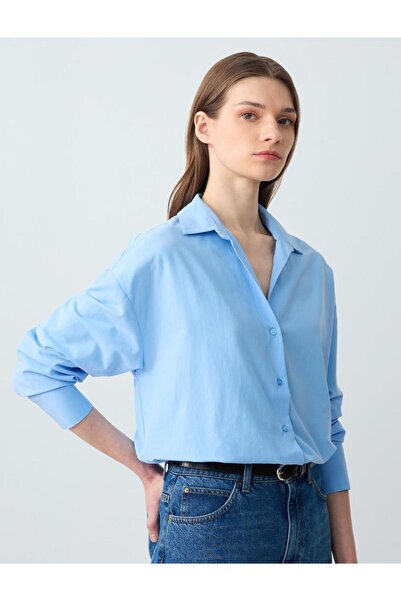 Jimmy Key Mavi Rahat Kesim Uzun Kollu Dokuma Gömlek