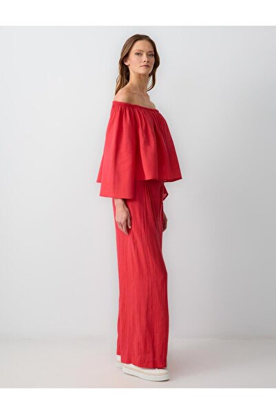 Jimmy Key Kırmızı Loose  Keten Pantolon